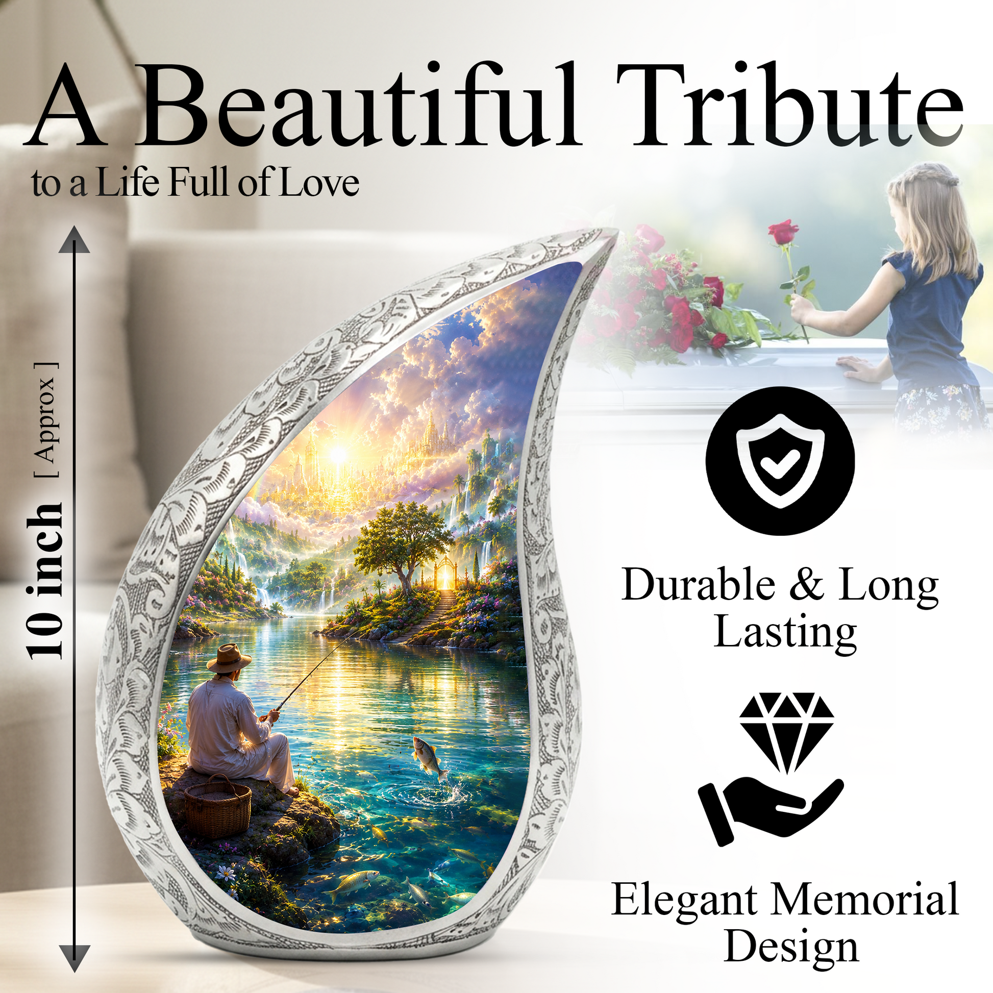 Fishing Urn for Human Ashes | Gone Fishing Urn for Dad & Father | Fishing Cremation Urn for Men