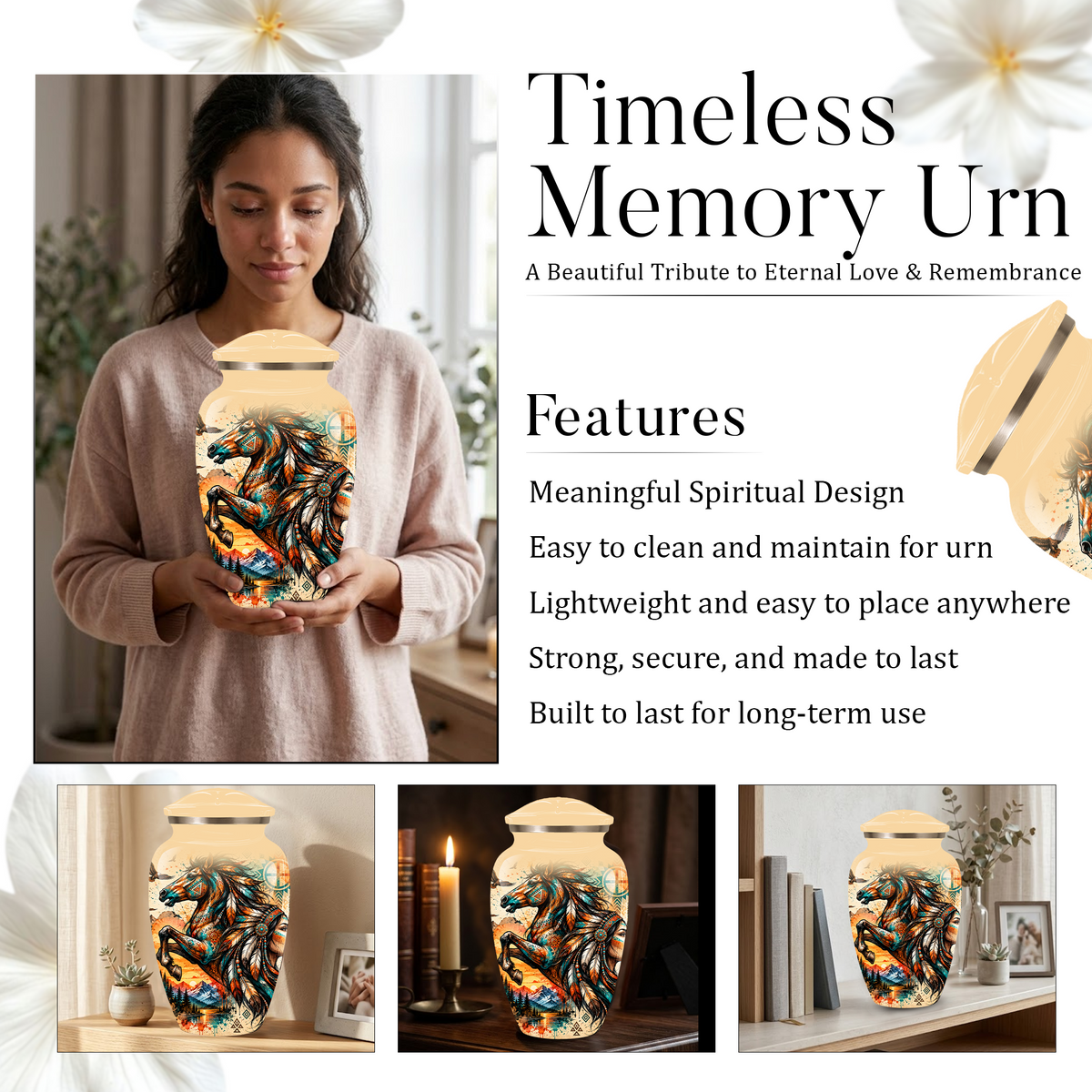 Personalized Adult Cremation Urn for Ashes, Native American Horse Memorial Urn, Tribal Horse Cremation Urn