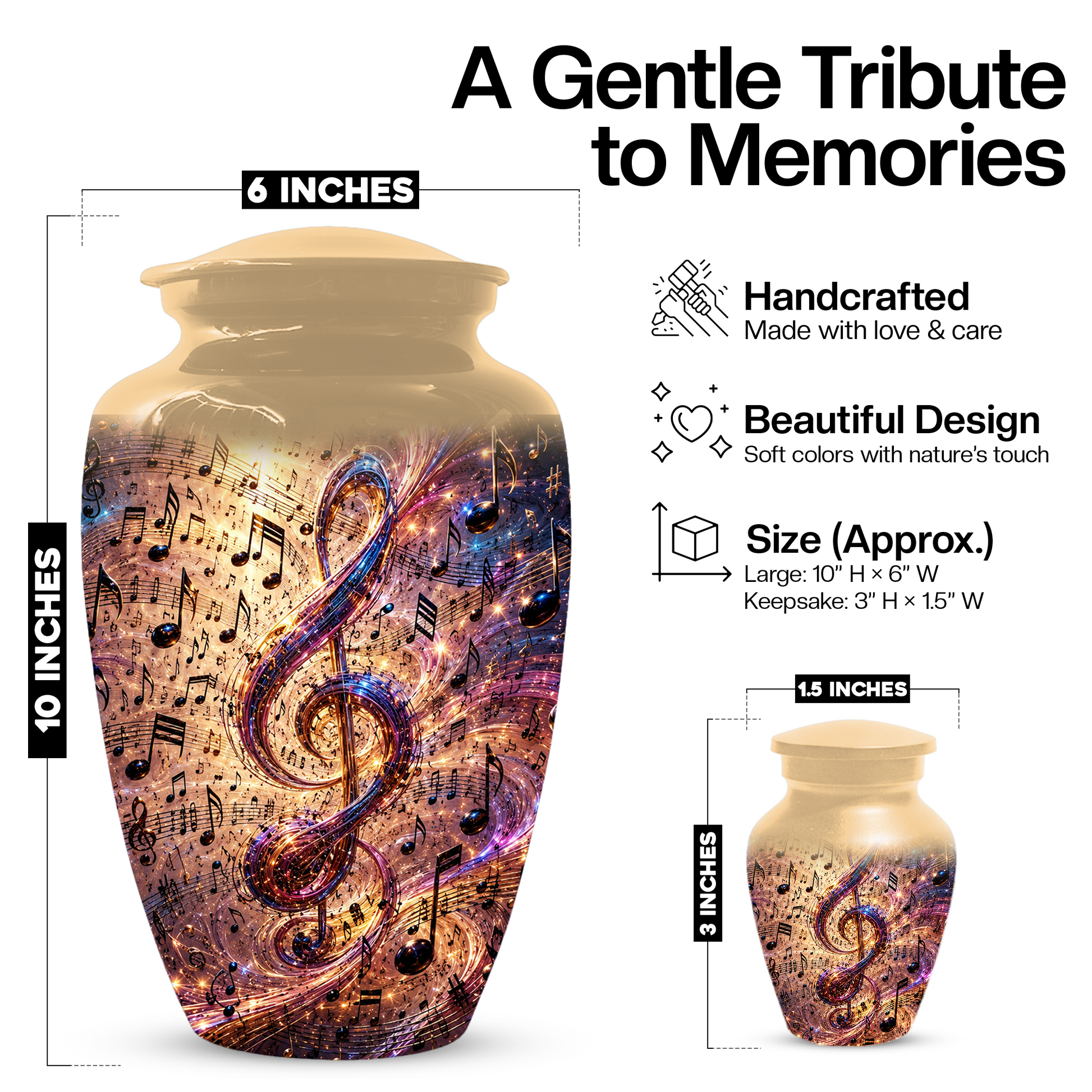 Musical Note Cremation Urn for Ashes  - Personalized Music Memorial keepsake for Adults