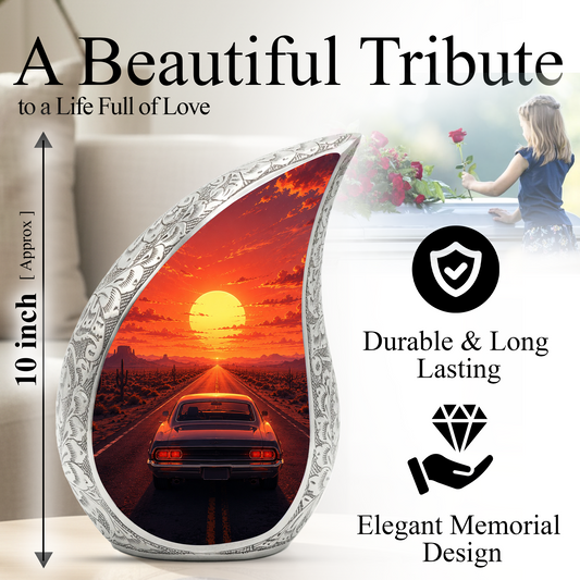 Muscle Car Sunset Urn for Adult Ashes – Classic Car Memorial Cremation Urn
