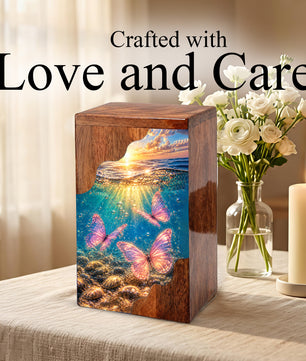 Butterfly Ocean Cremation Urn – Wooden Urn for Human Ashes