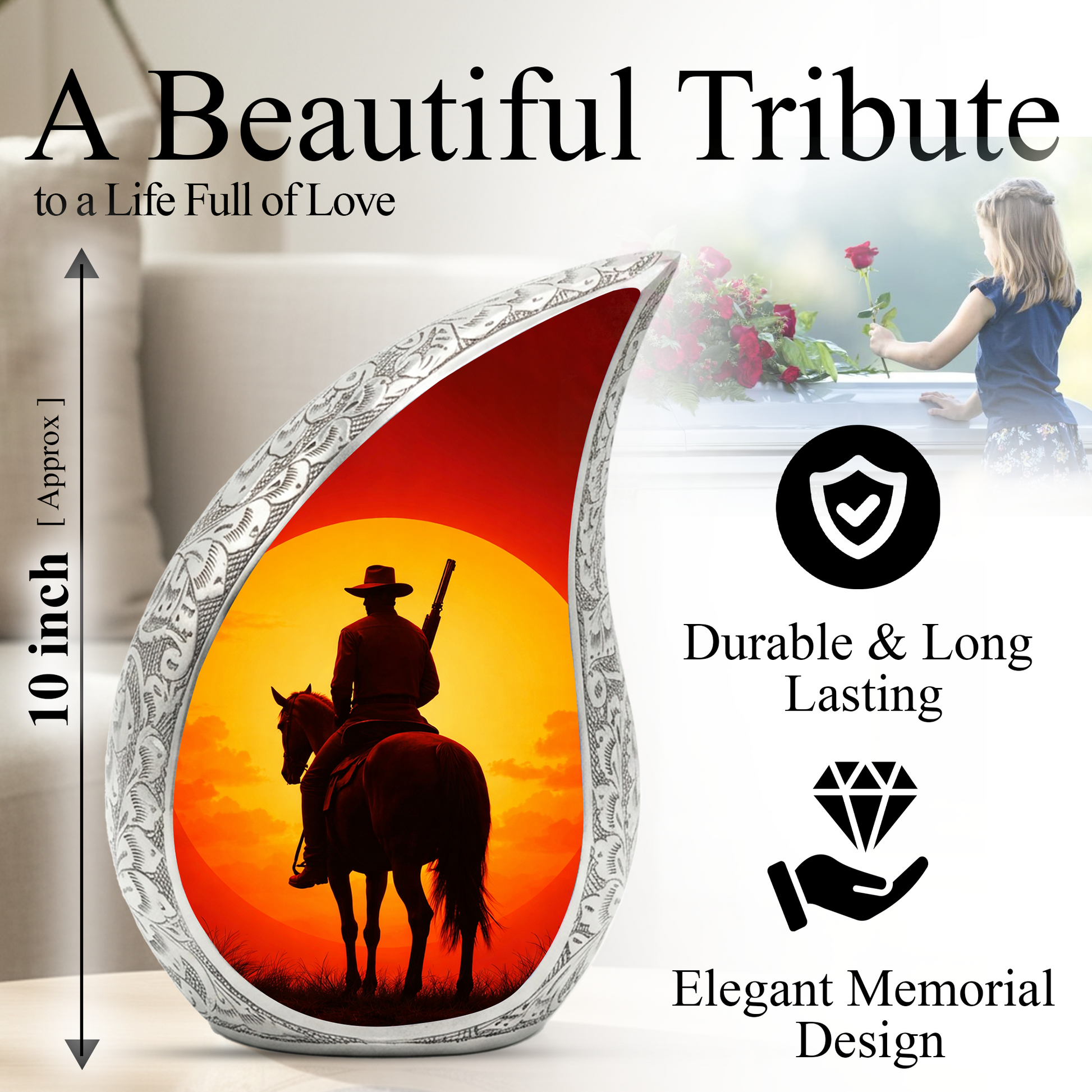 Personalized Cowboy Urn for Dad, Western Memorial Keepsake Ashes