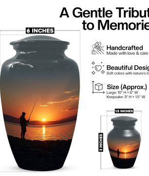 Fishing Sunset Urn for Dad | Fishing Cremation Urn for Adult Male Ashes