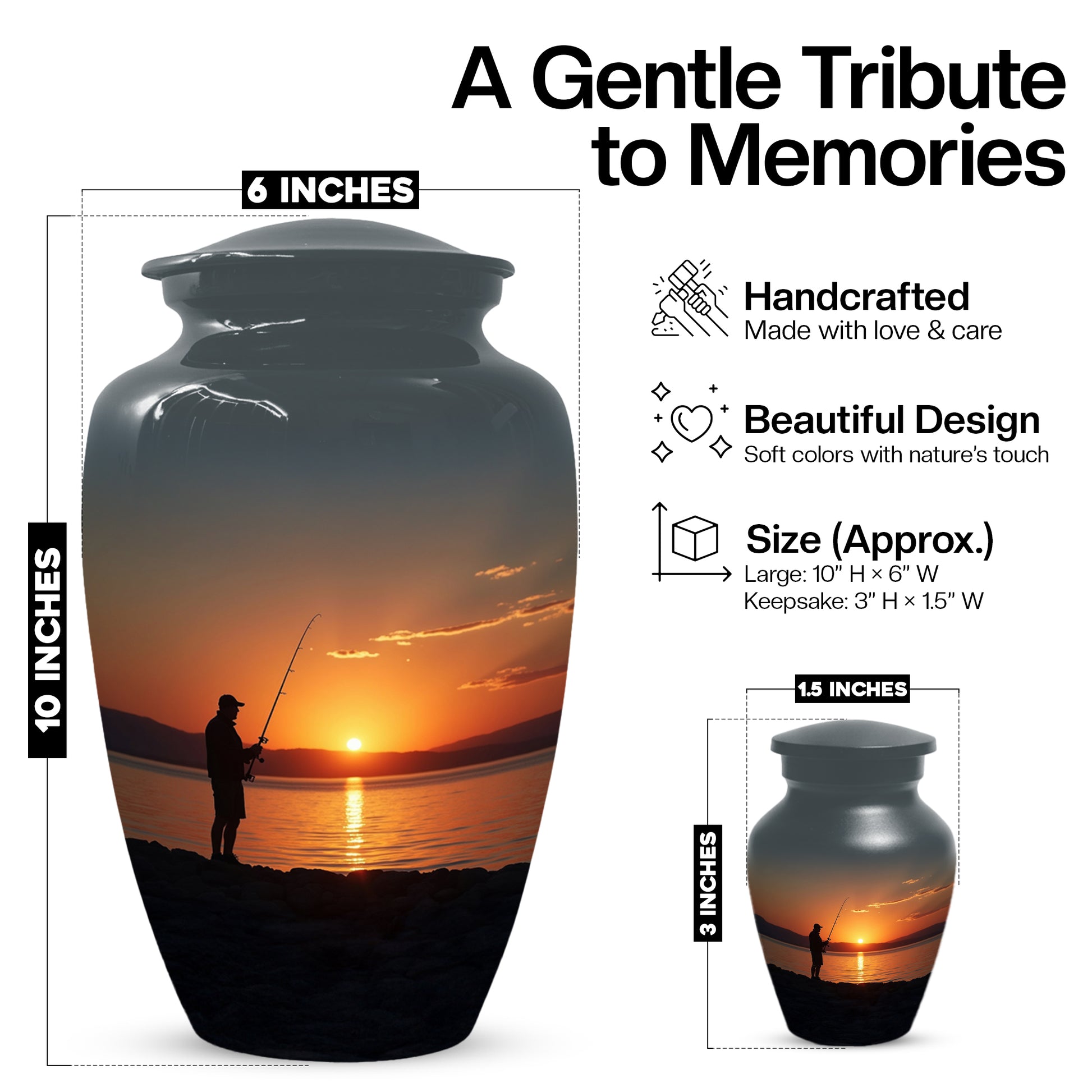 Fishing Sunset Urn for Dad | Fishing Cremation Urn for Adult Male Ashes