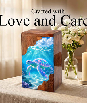 Sea Turtle Wooden Cremation Urn – Ocean Memorial Urn for Human Ashes