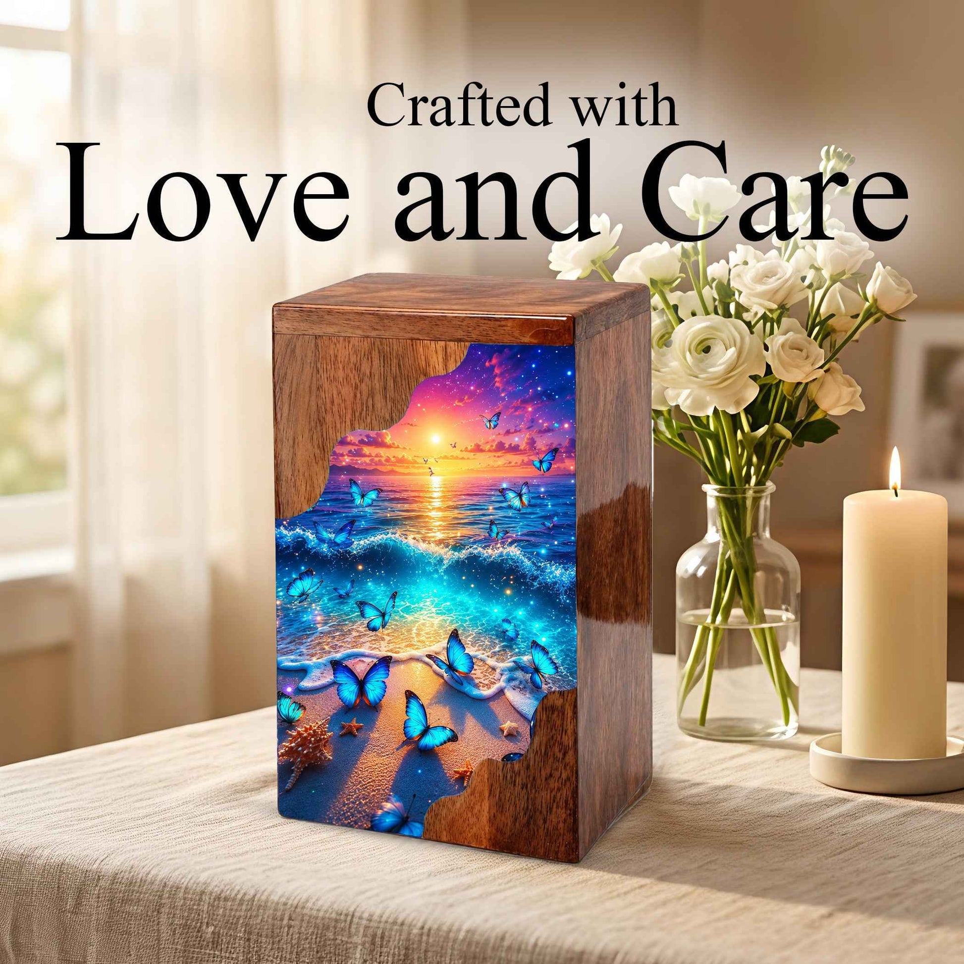 Butterfly Wooden Cremation Urn | Wooden Urn for Human Ashes
