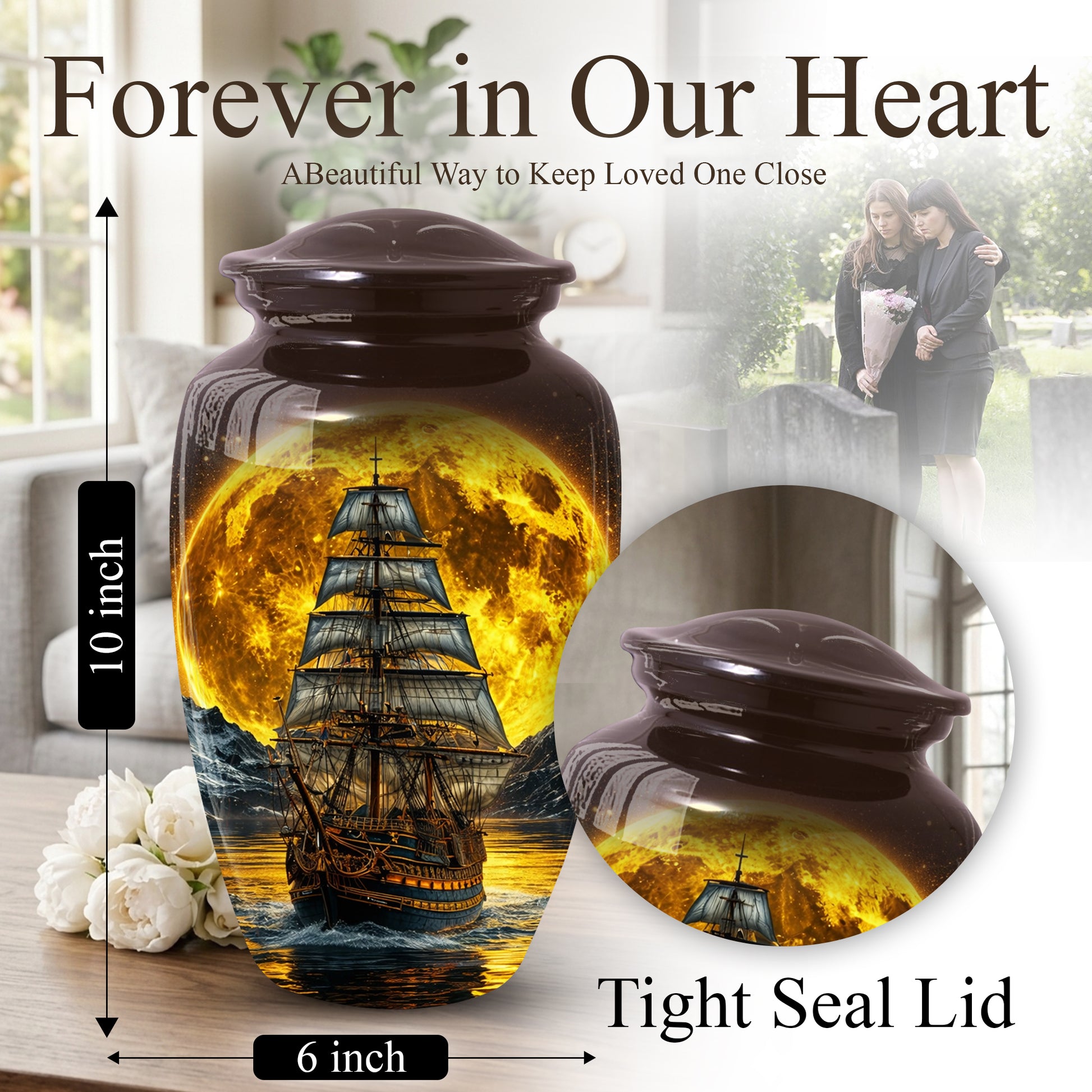 Memorial Urn for Dad, Sailing Ship Cremation  Large Urn for Ashes