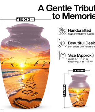 Beach Scene Urn For Ashes - Customizable Ocean Themed Heart Cremation Urns For Adults
