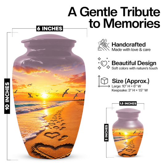 Beach Scene Urn For Ashes - Customizable Ocean Themed Heart Cremation Urns For Adults