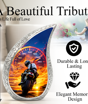 Motorcycle  Sunset Cremation Urn for Dad – Adult Urn for Ashes, Memorial Urn for Father