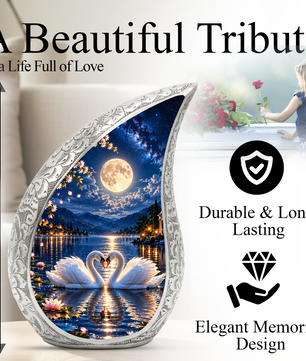 Swan Urn for Ashes, Romantic Swan Lake Cremation Urn for human Ashes