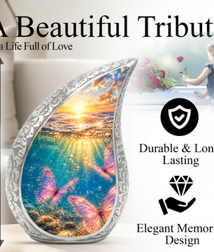 Butterfly Urn for Mom, Ocean Butterfly Cremation Urn,Keepsake Funeral Urn