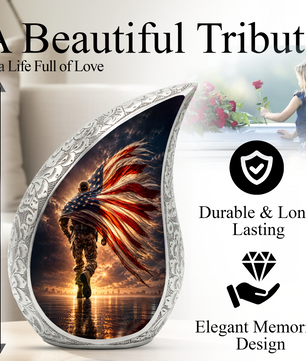 Patriotic Soldier Urn for Dad – American Flag Cremation Urn for Human Ashes | Adult Male Memorial Urn