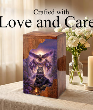 Wildlife Wooden Cremation Urn for Human Ashes | Eagle Wolf Panther Memorial Urn
