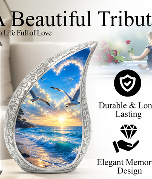 Beach Cremation Urn for Human Ashes | Wooden Beach Urn, Ocean Wave Urn & Beautiful Adult Urn for Mom and Loved Ones