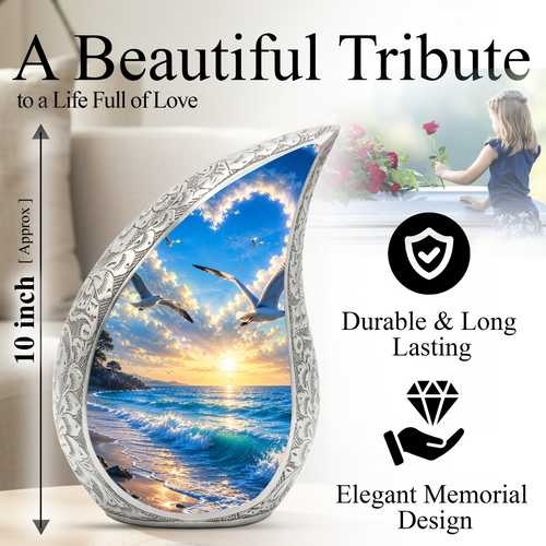 Beach Cremation Urn for Human Ashes | Wooden Beach Urn, Ocean Wave Urn & Beautiful Adult Urn for Mom and Loved Ones