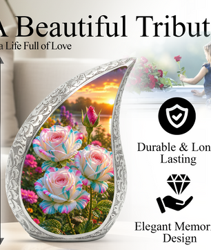 White Rose Adult Urn for Human Ashes – Elegant Memorial Urn for Mom,