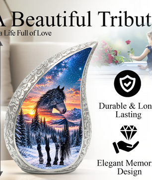 Horse Adult Urn for Ashes, Black Horse Cremation Urn for Human Ashes