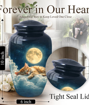 Cat Memorial Urn for Mom | Moon Cat Cremation  Large Urn for Ashes- Funeral Keepsake Urn
