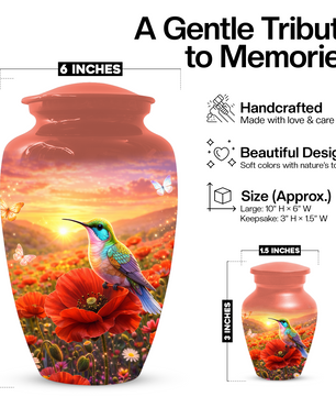 Hummingbird Urn for Ashes, Custom Cremation Urn for Mom, Floral Memorial Urn for Women,