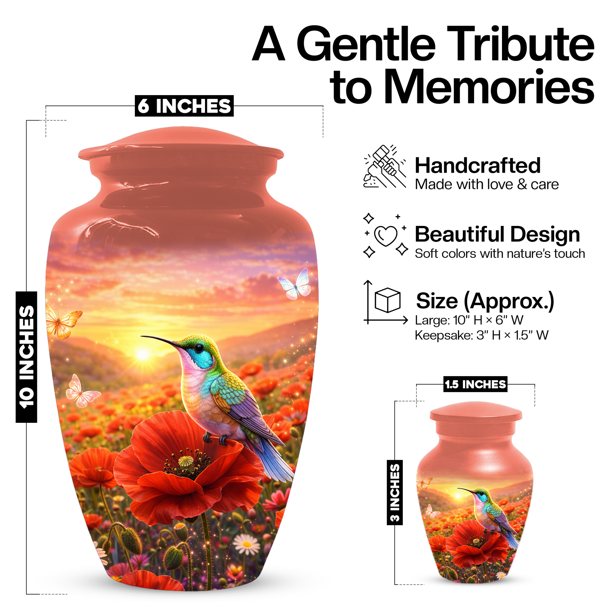 Hummingbird Urn for Ashes, Custom Cremation Urn for Mom, Floral Memorial Urn for Women,