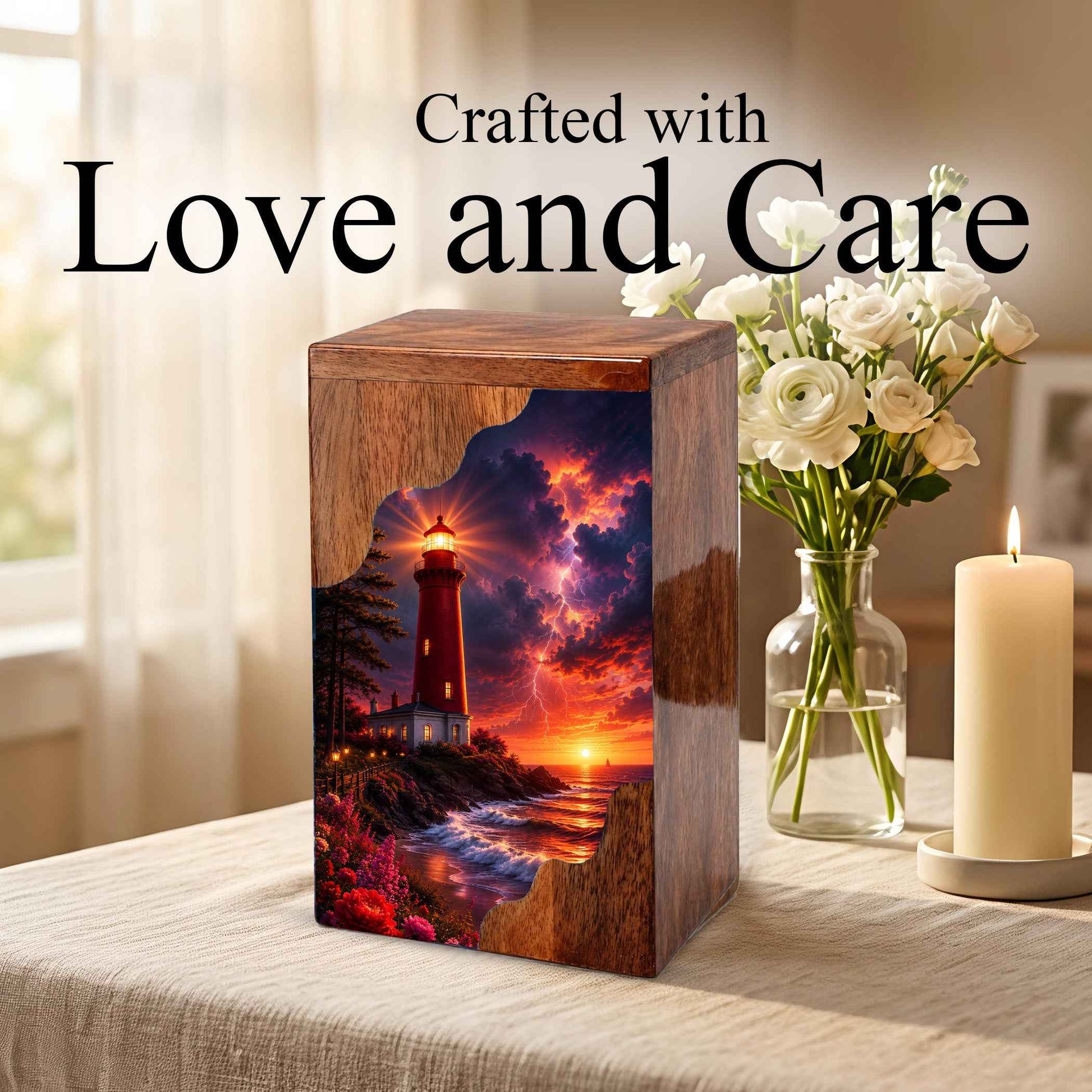 Lighthouse Wooden Cremation Urn for Human Ashes