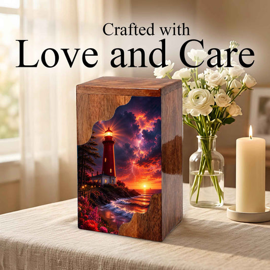 Lighthouse Wooden Cremation Urn for Human Ashes