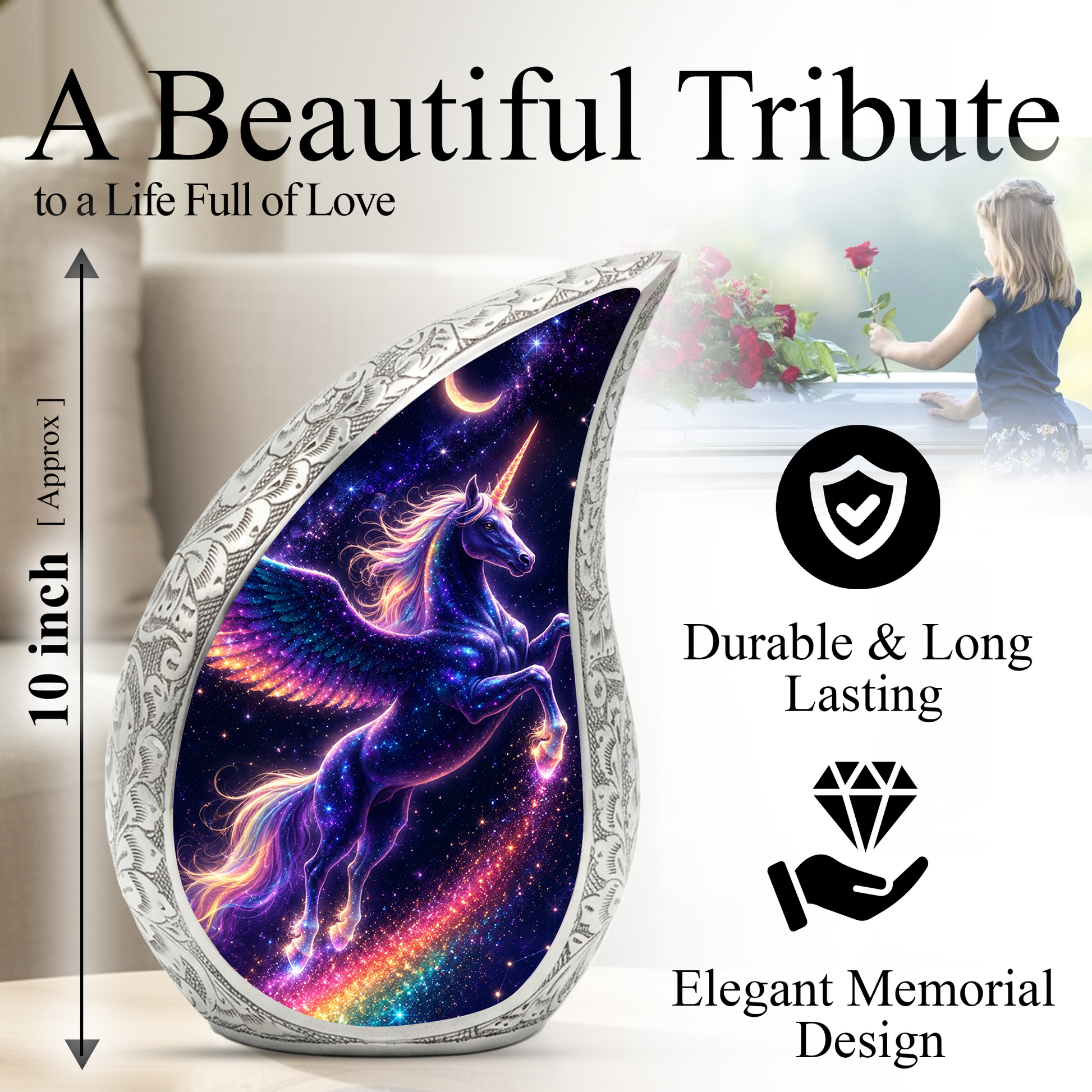 Unicorn Memorial Urn for Mom, Fantasy Cremation Urn for Women