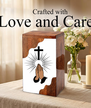Cross Wooden Cremation Urn – Prayer Cross Memorial Wooden Urn for Human Ashes