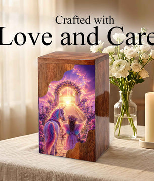 Angel Heaven Gate Wooden Cremation Urn – Heavenly Garden Memorial Wooden Urn for Human Ashes