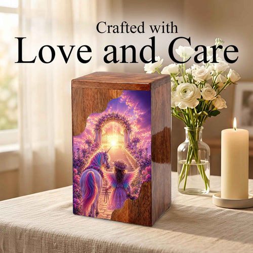 Angel Heaven Gate Wooden Cremation Urn – Heavenly Garden Memorial Wooden Urn for Human Ashes