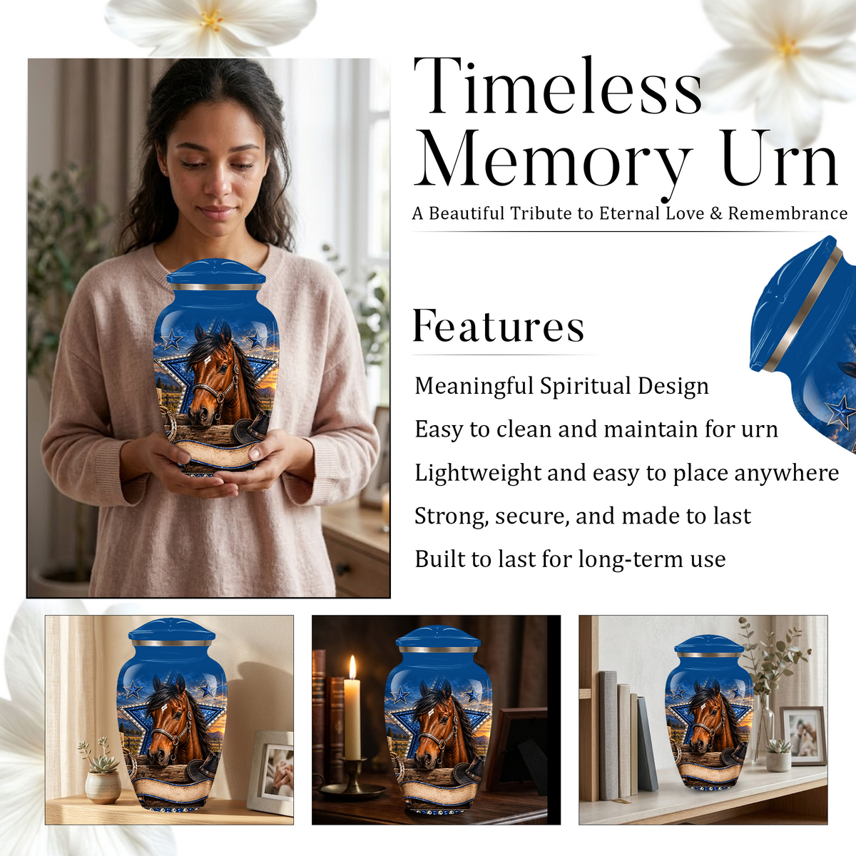 Adult Cremation Urn for Ashes – Western Cowboy Horse Adult Urn, Personalized Adult Memorial Urn