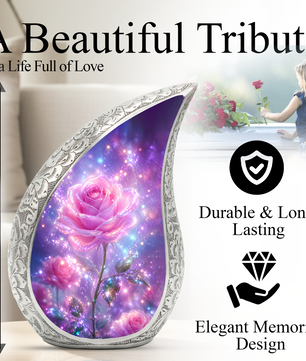 Pink Rose Memorial Urn for Mom, Floral Cremation Urn for Ashes