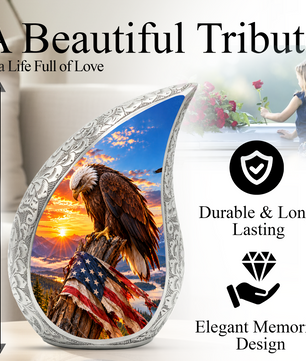 Eagle Cremation Urn for Dad - American Flag Eagle Memorial Keepsake Urn