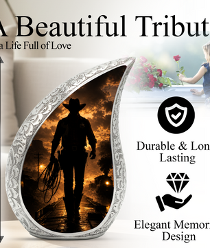 Western Cowboy Urn for Ashes, Cowboy Memorial Keepsake Urn