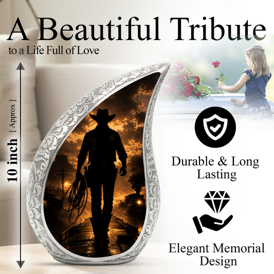 Western Cowboy Urn for Ashes, Cowboy Memorial Keepsake Urn