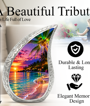 Beautiful Beach Urn for Human Ashes | Wooden Ocean Sunset Cremation Urn | Beach Memorial Urn for Mom