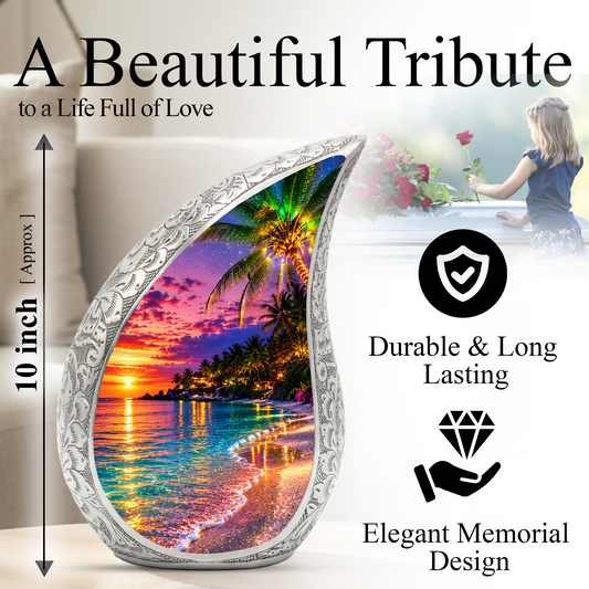 Beautiful Beach Urn for Human Ashes | Wooden Ocean Sunset Cremation Urn | Beach Memorial Urn for Mom