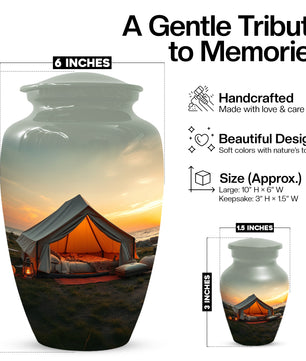 Camping Memorial Urn for Ashes – Personalized Sunset Glamping Cremation Urn for Mom& Dad