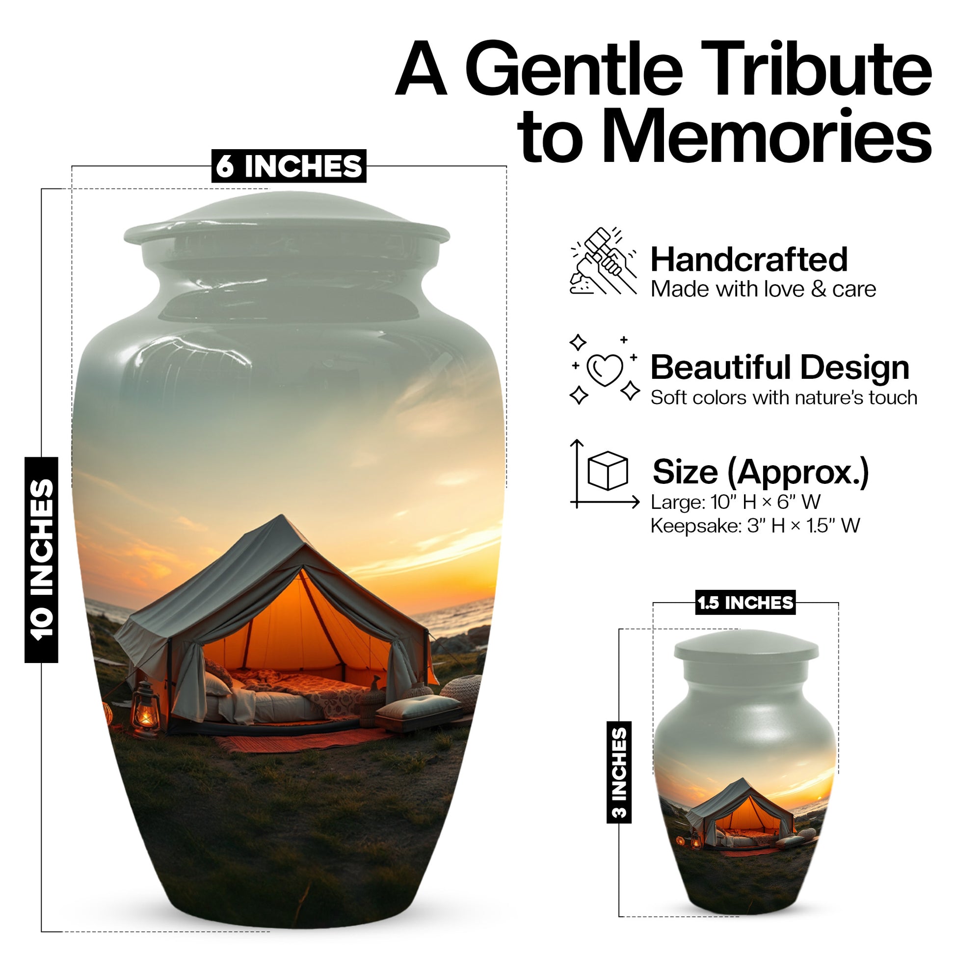 Camping Memorial Urn for Ashes – Personalized Sunset Glamping Cremation Urn for Mom& Dad