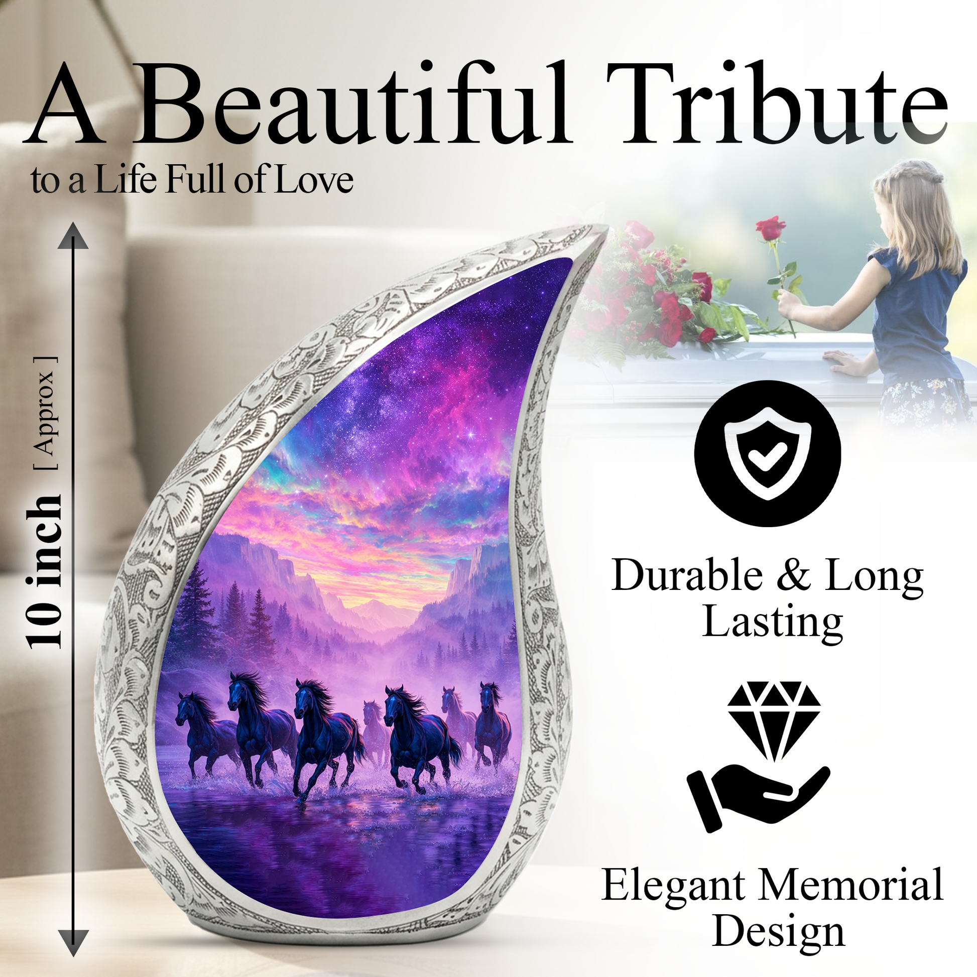 Running Horses Adult Urn for Human Ashes – Premium Horses Cremation Urn