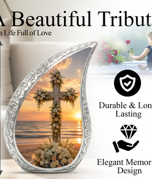 Cross Beach Urn for Human Ashes | Wooden Ocean & Beach Cremation Urn