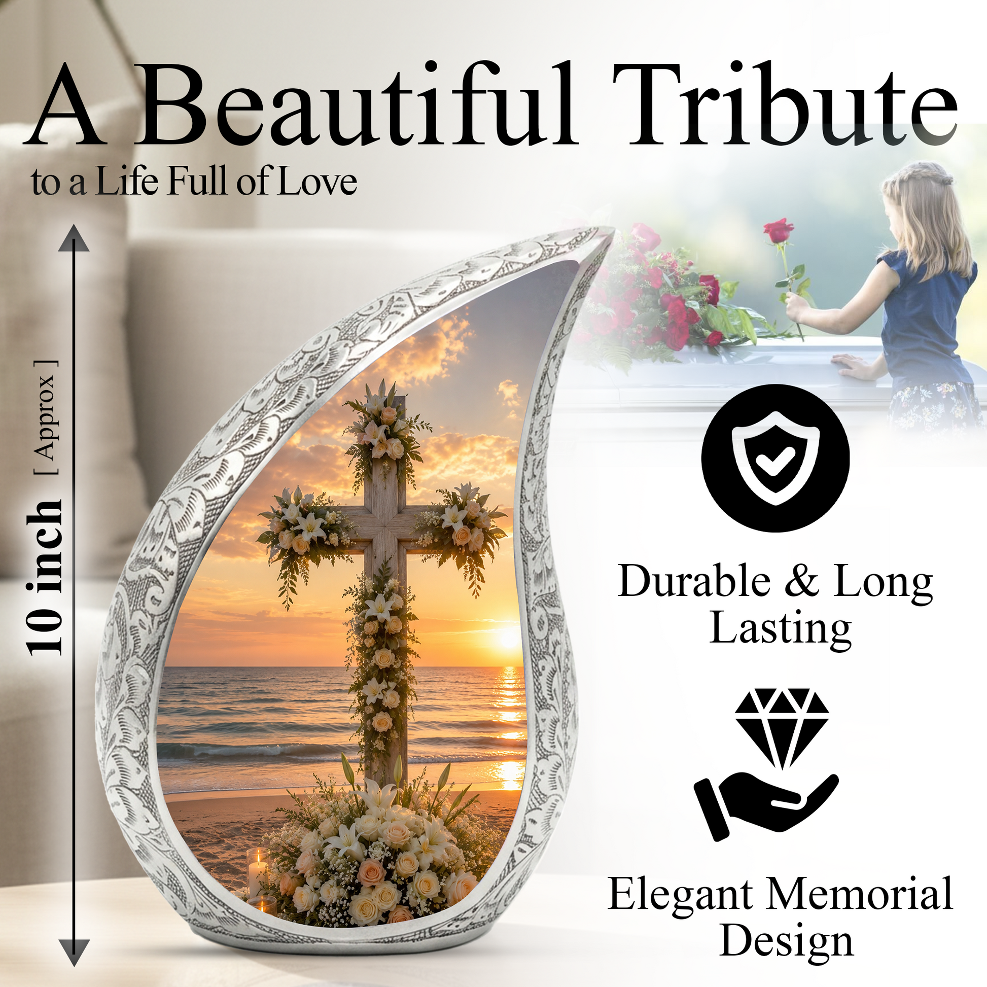 Cross Beach Urn for Human Ashes | Wooden Ocean & Beach Cremation Urn