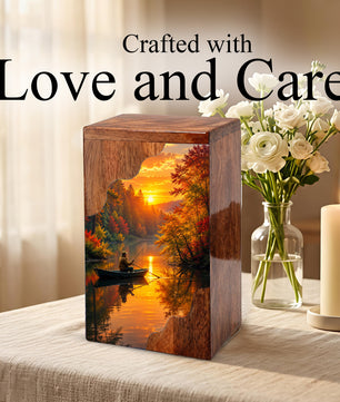 Fishing Wooden Cremation Urn – Gone Fishing Memorial Urn for Human Ashes