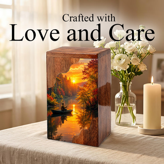 Fishing Wooden Cremation Urn – Gone Fishing Memorial Urn for Human Ashes