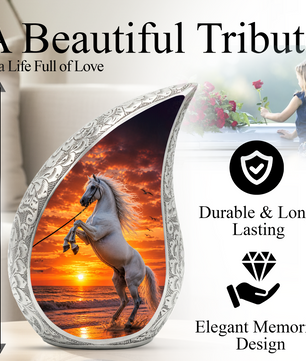 White Horse Adult Urn for Human Ashes – Sunset Memorial Adult Cremation Urn