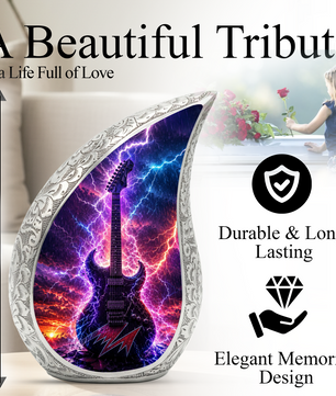 Thunder Guitar Urn for Human Ashes | Rock Music Adult Cremation Urn | Guitar Memorial Urn for Adult Ashes