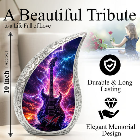 Thunder Guitar Urn for Human Ashes | Rock Music Adult Cremation Urn | Guitar Memorial Urn for Adult Ashes
