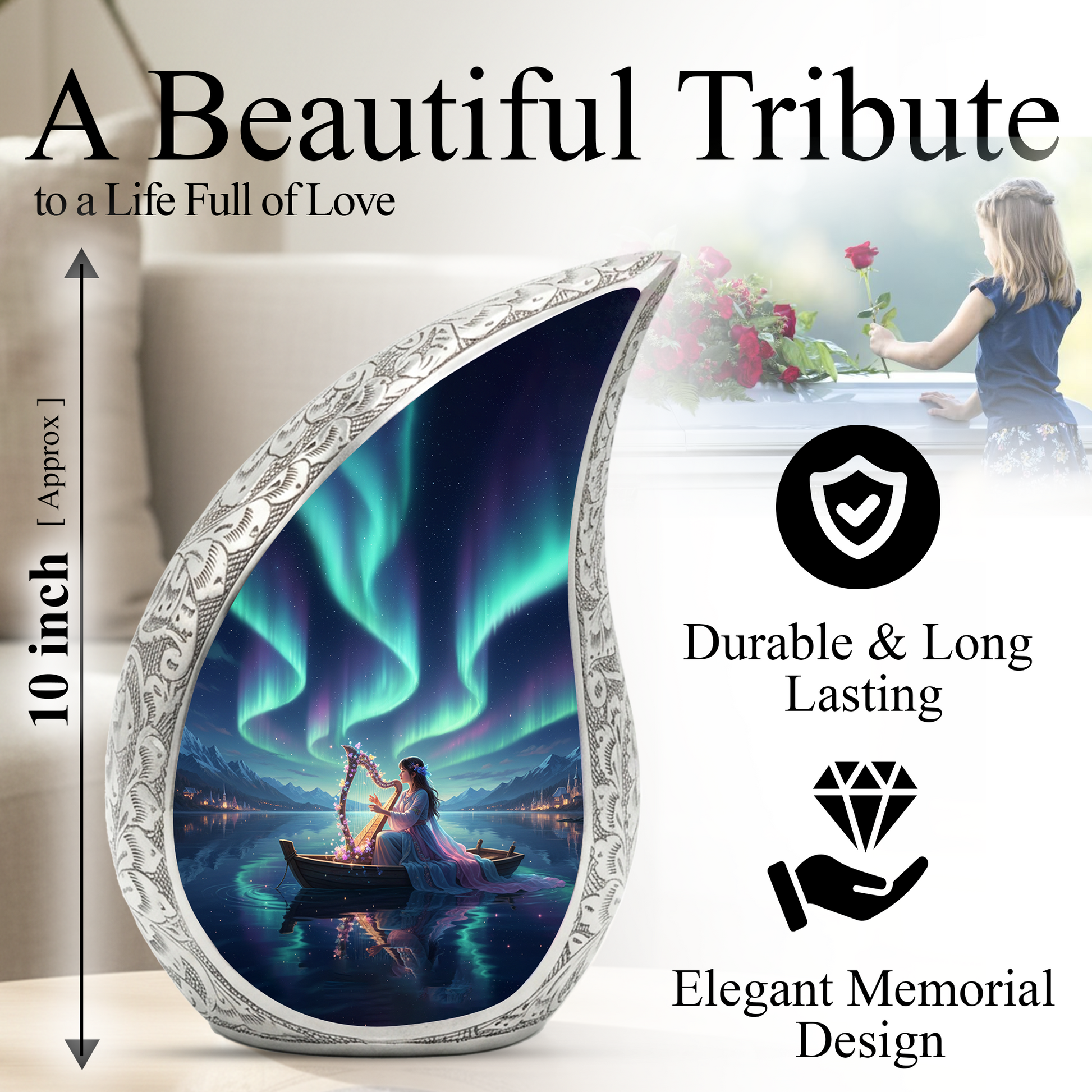 Northern Lights Urn for Mom | Beautiful Memorial Urn for Women