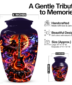 Gothic Guitar Cremation Urn for Dad, Personalized Halloween Memorial Urn for Human Ashes